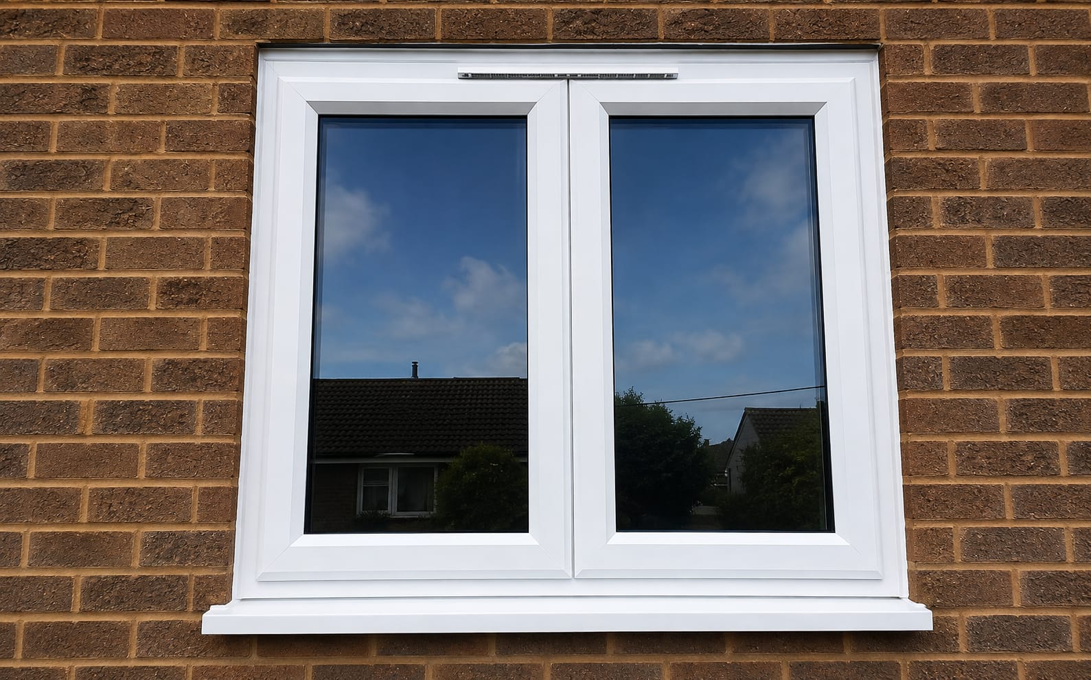 White UPVC double casement window with trickle vent in a brick wall